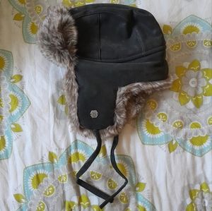 Dark Green Faux Fur Trim Aviator Hat